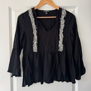 Timing Black Peasant Tunic with Silver Fringe Trim
